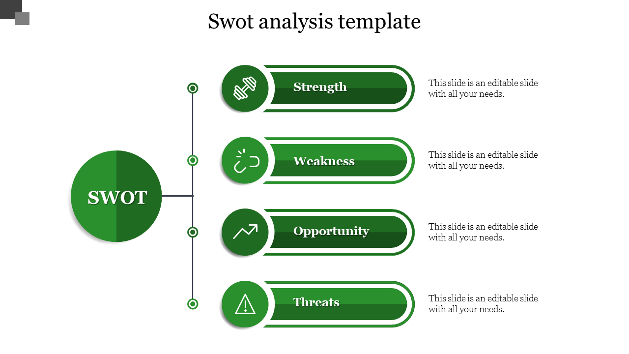 Free - Creative SWOT Analysis Template In Green Color Slide